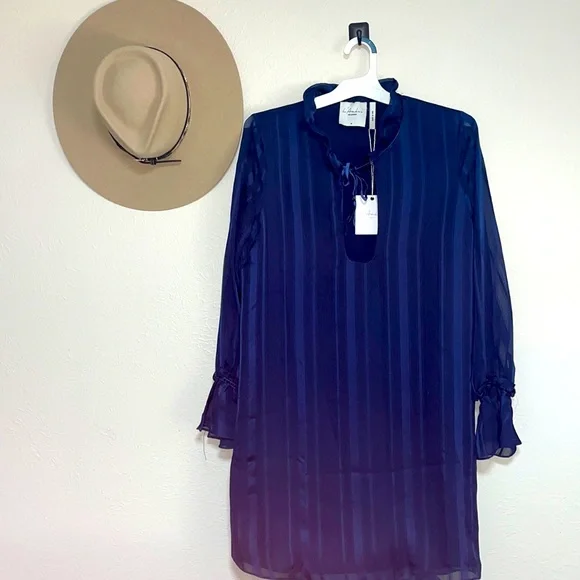 L'academie Dresses | Lacademie Dress Blue Formal Long Sleeve Bell Sleeve Babydoll Mini Sheer | Color: Blue | Size: M | Repurposehales's Closet